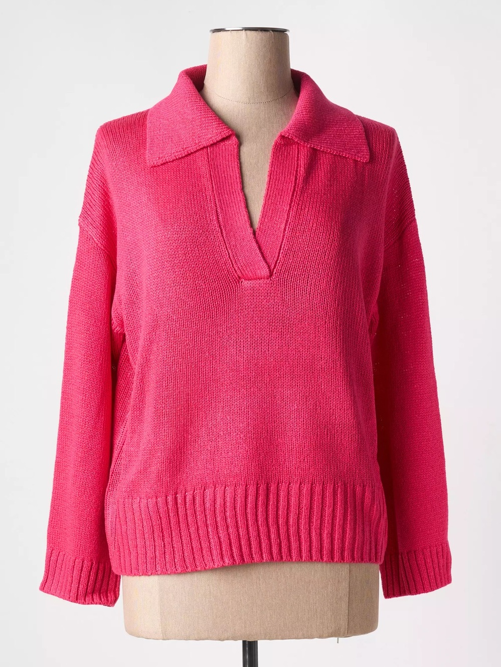 Reitmans Hot Pink V-Neck Polo Collar Sweater